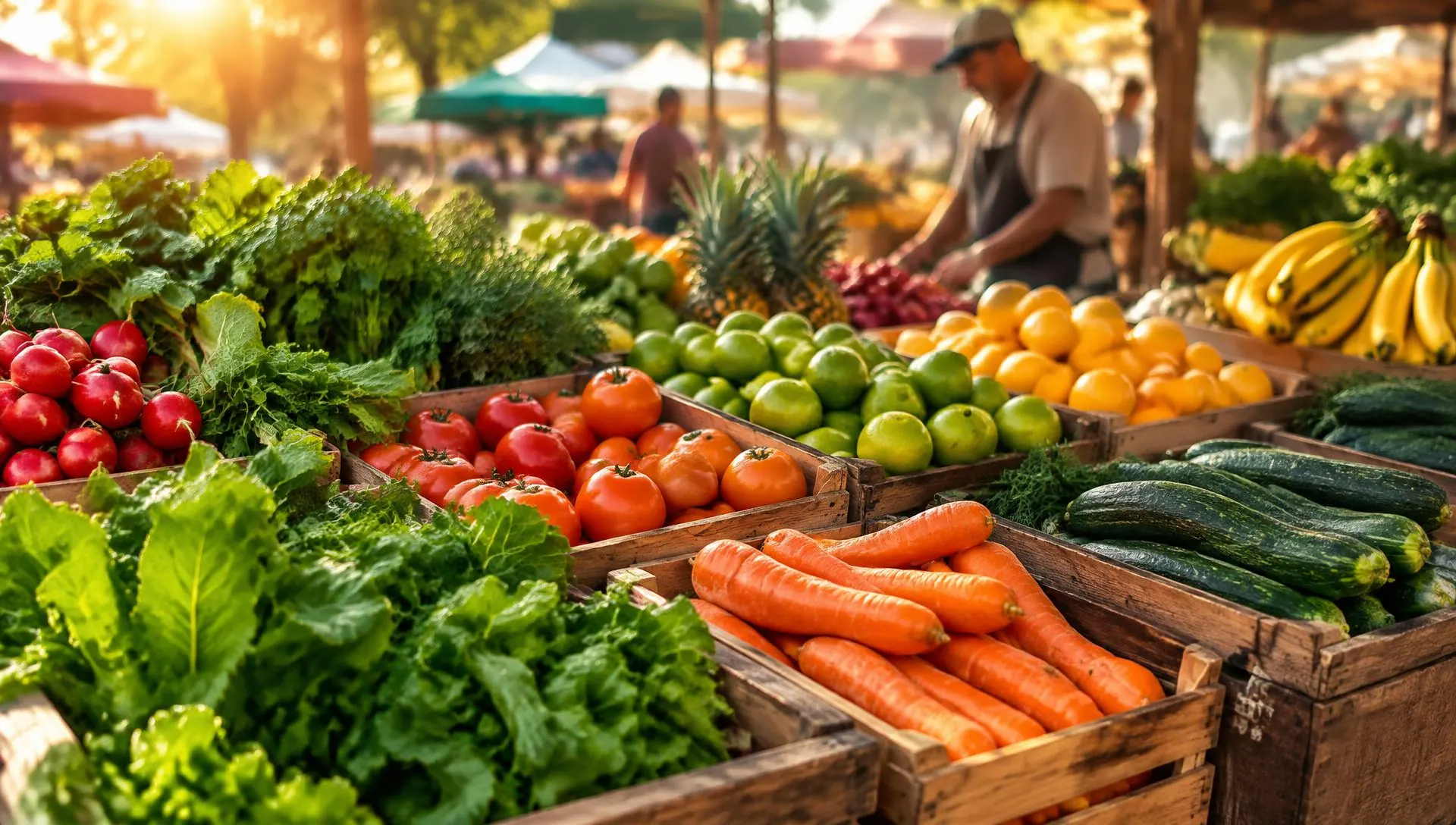 Feira com alimentos frescos e variados
